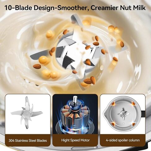 35oz/1000ml Nut Milk Maker with Nut Milk Bag - 8 in 1 Automatic Soy Machine for Homemade Almond, Oat, Soy Milk Machine - 10 Blades, 12 Hours Timer, Self-Cleaning Dairy-Free Beverages Maker in Kuwait