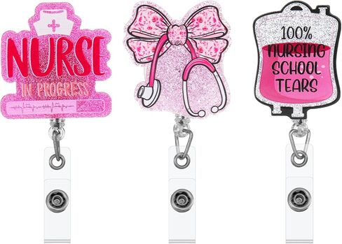 3pcs طالب التمريض شارة الشارة بلينغ شارة شارة بكرة حامل السحب اسم بطاقة الهوية قابلة للسحب in Kuwait