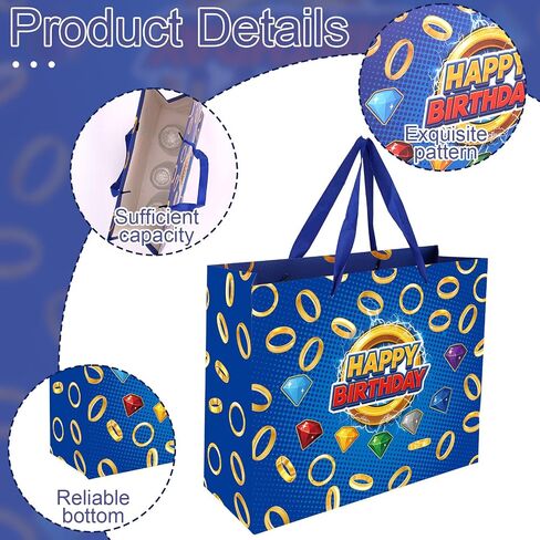SAVITA Birthday Party Gift Bag Set, Blue Cartoon Theme Goodie Bag Wrapping Paper Greeting Card Envelope with Gold Ring & Colorful Gems for Candy Snack Sweet Favor Kids Birthday Party Decoration in Saudi Arabia