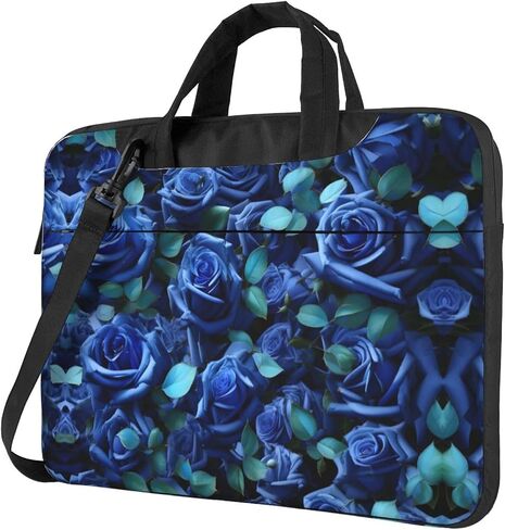 many blue roses Print Laptop Bag Laptop Case Shoulder Laptop Bag with Padded Protection Spacious Pockets, Black in Saudi Arabia
