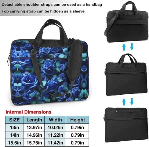 many blue roses Print Laptop Bag Laptop Case Shoulder Laptop Bag with Padded Protection Spacious Pockets, Black in Saudi Arabia