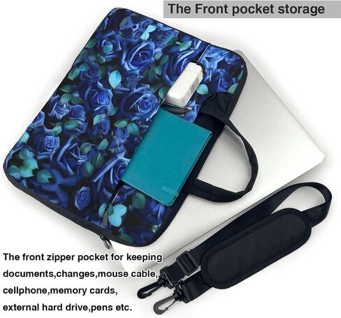 many blue roses Print Laptop Bag Laptop Case Shoulder Laptop Bag with Padded Protection Spacious Pockets, Black in Saudi Arabia