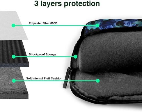 many blue roses Print Laptop Bag Laptop Case Shoulder Laptop Bag with Padded Protection Spacious Pockets, Black in Saudi Arabia