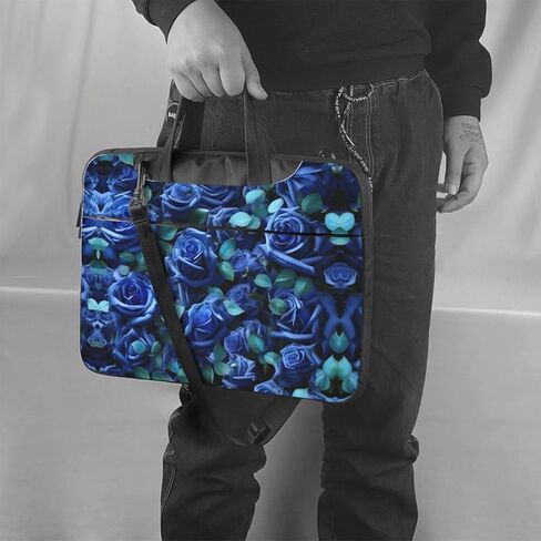 many blue roses Print Laptop Bag Laptop Case Shoulder Laptop Bag with Padded Protection Spacious Pockets, Black in Saudi Arabia