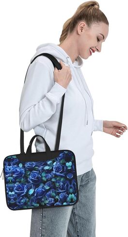 many blue roses Print Laptop Bag Laptop Case Shoulder Laptop Bag with Padded Protection Spacious Pockets, Black in Saudi Arabia