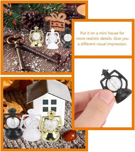 LOGOFUN 24pcs Miniature Dollhouse Lantern Vintage Mini Kerosene Lamp Tiny Fairy Garden Lantern Model for Dollhouse Christmas Party Micro Landscape Decorations in Saudi Arabia