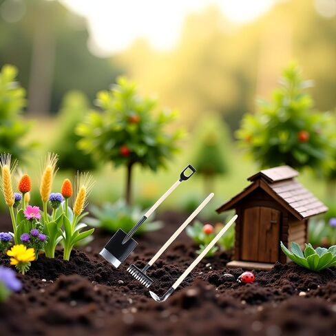 6Pcs Black Miniature Garden Tools 1:12 Mini Shovels and Rake Farm Tools Fairy Garden Furniture Dollhouse Accessories in Saudi Arabia