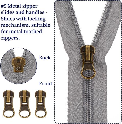 12 PCS Zipper Repair Kit #5 Zippers سحب الاستبدال ، #5 متزلجات قابلة للقفل مع توقف أعلى من المعدنية من الإصلاح المعدني للخلوص ، السترات ، معطف ، التمهيد ، حقيبة ظهر ، أنماط 4 أنماط in Saudi Arabia
