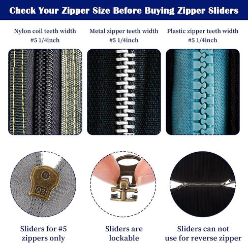 12 PCS Zipper Repair Kit #5 Zippers سحب الاستبدال ، #5 متزلجات قابلة للقفل مع توقف أعلى من المعدنية من الإصلاح المعدني للخلوص ، السترات ، معطف ، التمهيد ، حقيبة ظهر ، أنماط 4 أنماط in Saudi Arabia