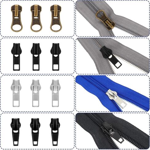 12 PCS Zipper Repair Kit #5 Zippers سحب الاستبدال ، #5 متزلجات قابلة للقفل مع توقف أعلى من المعدنية من الإصلاح المعدني للخلوص ، السترات ، معطف ، التمهيد ، حقيبة ظهر ، أنماط 4 أنماط in Saudi Arabia