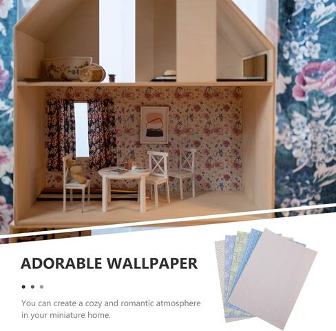 Kisangel 5 Sheets Dollhouse Wallpaper و Peel and Stick Wall Wall Paper Miniature Floard Decords Diy Dice Decor in Kuwait
