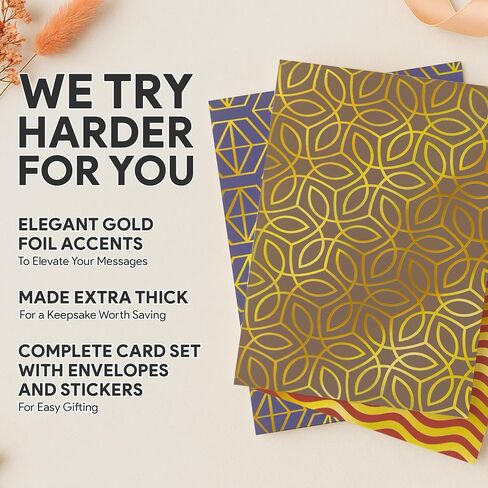 Decorably 50 Pack Gold Foil 4x6in Bulk Blank Cards and Envelopes with Stickers - 10 Elegant Designs Folded Blank Note Cards and Envelopes - All Occasions, Anniversary, Birthday, Business Events in Saudi Arabia