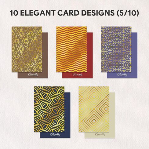 Decorably 50 Pack Gold Foil 4x6in Bulk Blank Cards and Envelopes with Stickers - 10 Elegant Designs Folded Blank Note Cards and Envelopes - All Occasions, Anniversary, Birthday, Business Events in Saudi Arabia