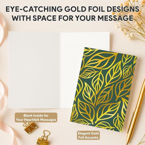Decorably 50 Pack Gold Foil 4x6in Bulk Blank Cards and Envelopes with Stickers - 10 Elegant Designs Folded Blank Note Cards and Envelopes - All Occasions, Anniversary, Birthday, Business Events in Saudi Arabia