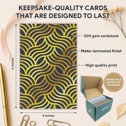 Decorably 50 Pack Gold Foil 4x6in Bulk Blank Cards and Envelopes with Stickers - 10 Elegant Designs Folded Blank Note Cards and Envelopes - All Occasions, Anniversary, Birthday, Business Events in Saudi Arabia