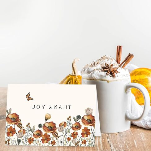 Whaline 50 Pack Fall Floral Thank You Cards Untage Attumn Wildflower Beating Cards with Kraft Envelope Stickers Retro Floral Note Note Proos for Wedding Bridal Baby Dame in Kuwait