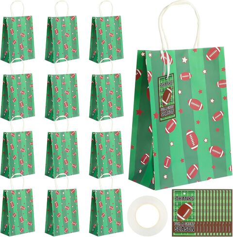 Naucoos 12 Pcs Football Gift Wrap Bags with Thank You Tags Team Sports Paper Bag Set Greeting Card Decorations for Sports Party Favor Birthday Goodie Treat Bag for Men Supplies in Saudi Arabia