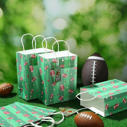 Naucoos 12 Pcs Football Gift Wrap Bags with Thank You Tags Team Sports Paper Bag Set Greeting Card Decorations for Sports Party Favor Birthday Goodie Treat Bag for Men Supplies in Saudi Arabia