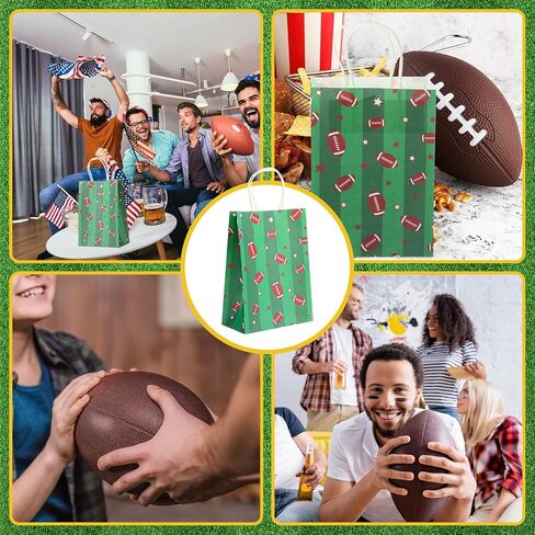 Naucoos 12 Pcs Football Gift Wrap Bags with Thank You Tags Team Sports Paper Bag Set Greeting Card Decorations for Sports Party Favor Birthday Goodie Treat Bag for Men Supplies in Saudi Arabia
