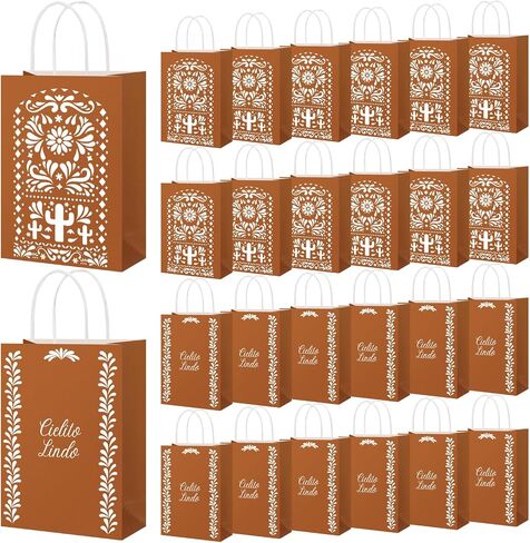 Sinload 24 Pcs Cielito Lindo Candy Bags Mexican Party Favors, De Barro Theme Decorations Mexicanos Talavera Kraft Gift Goodie Bags with Handles Fiesta Cinco De Mayo Mexican Party Supplies(Classic) in Kuwait