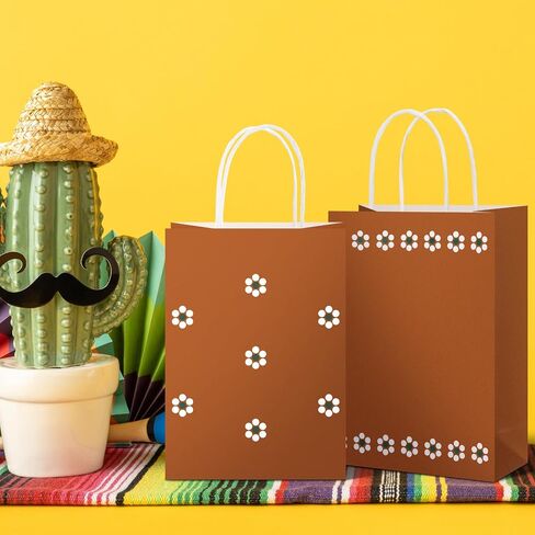 Sinload 24 Pcs Cielito Lindo Candy Bags Mexican Party Favors, De Barro Theme Decorations Mexicanos Talavera Kraft Gift Goodie Bags with Handles Fiesta Cinco De Mayo Mexican Party Supplies(Classic) in Kuwait