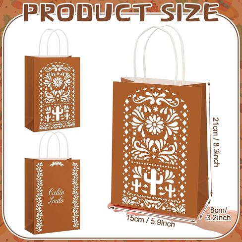 Sinload 24 Pcs Cielito Lindo Candy Bags Mexican Party Favors, De Barro Theme Decorations Mexicanos Talavera Kraft Gift Goodie Bags with Handles Fiesta Cinco De Mayo Mexican Party Supplies(Classic) in Kuwait
