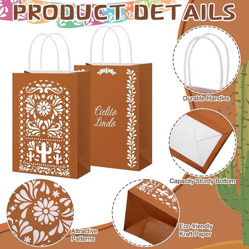 Sinload 24 Pcs Cielito Lindo Candy Bags Mexican Party Favors, De Barro Theme Decorations Mexicanos Talavera Kraft Gift Goodie Bags with Handles Fiesta Cinco De Mayo Mexican Party Supplies(Classic) in Kuwait