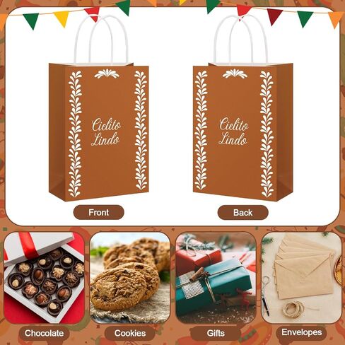 Sinload 24 Pcs Cielito Lindo Candy Bags Mexican Party Favors, De Barro Theme Decorations Mexicanos Talavera Kraft Gift Goodie Bags with Handles Fiesta Cinco De Mayo Mexican Party Supplies(Classic) in Kuwait