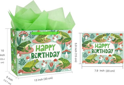 WRAPAHOLIC Frog Birthday Gift Bags with Tissue Paper and Card - 10 x 5 x 13 inch - Cute Frog Life Animal Paper Bags, Perfect for Kids Birthday, Baby Shower in Saudi Arabia