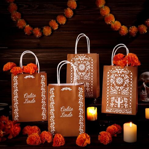Sinload 24 PCS Cielito Lindo Candy Bags Forms Mexican Party Favors ، De Barro Decorations Mexicanos Talavera Kraft Govery Goodie Bags with Handles Fiesta Cinco de Mayo MeoCican Party Supplies (Classic) in Saudi Arabia
