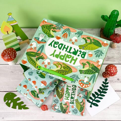 WRAPAHOLIC Frog Birthday Gift Bags with Tissue Paper and Card - 10 x 5 x 13 inch - Cute Frog Life Animal Paper Bags, Perfect for Kids Birthday, Baby Shower in Saudi Arabia
