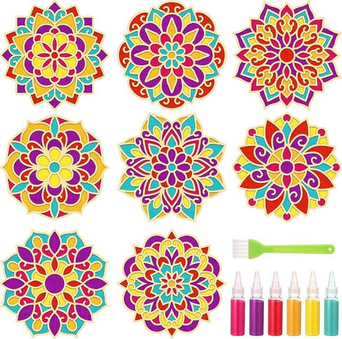 Soulchen 8pcs Diwali Mandala Sand Painting Art مجموعة خشبية DIY Floral Rangoli Mat سهلة الاستخدام أو لملء لوحات زخرفية رانجولي للديكور الهندي التقليدي in Saudi Arabia