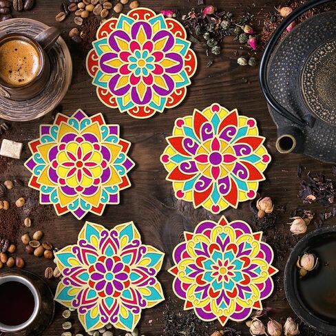 Soulchen 8pcs Diwali Mandala Sand Painting Art مجموعة خشبية DIY Floral Rangoli Mat سهلة الاستخدام أو لملء لوحات زخرفية رانجولي للديكور الهندي التقليدي in Saudi Arabia