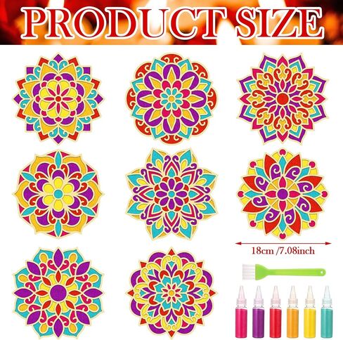 Soulchen 8pcs Diwali Mandala Sand Painting Art مجموعة خشبية DIY Floral Rangoli Mat سهلة الاستخدام أو لملء لوحات زخرفية رانجولي للديكور الهندي التقليدي in Saudi Arabia