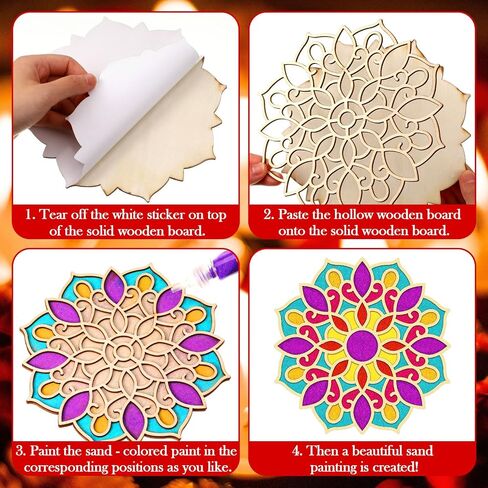 Soulchen 8pcs Diwali Mandala Sand Painting Art مجموعة خشبية DIY Floral Rangoli Mat سهلة الاستخدام أو لملء لوحات زخرفية رانجولي للديكور الهندي التقليدي in Saudi Arabia