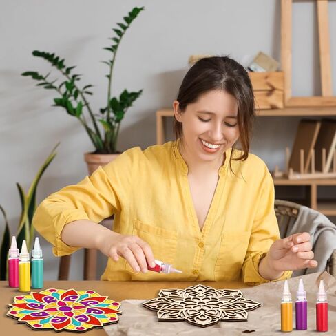 Soulchen 8pcs Diwali Mandala Sand Painting Art مجموعة خشبية DIY Floral Rangoli Mat سهلة الاستخدام أو لملء لوحات زخرفية رانجولي للديكور الهندي التقليدي in Saudi Arabia