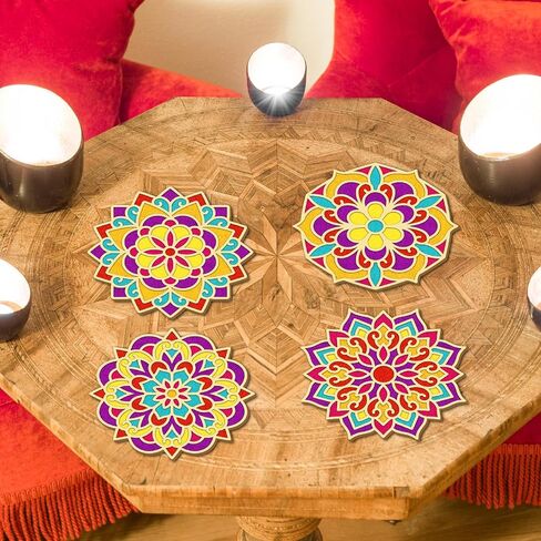 Soulchen 8pcs Diwali Mandala Sand Painting Art مجموعة خشبية DIY Floral Rangoli Mat سهلة الاستخدام أو لملء لوحات زخرفية رانجولي للديكور الهندي التقليدي in Saudi Arabia