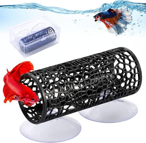 Betta Fish Tunnel, Pink Betta cave with Holes for Fish Tank Decorations, Betta Toys Perfect Shelter Hideaway, Bettas Tank Accessories with Suction Cups for Small Fish Shrimp Habitat in Saudi Arabia