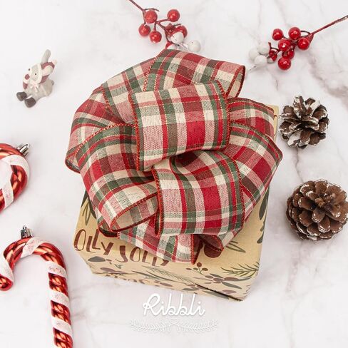 Ribbli Christmas Plaid Wired Ribbon, Black Watch Tartan Scottish Plaid Ribbon 2-1/2 Inch x Continuous 10 Yard, Christmas Ribbon for Gift Wrapping, Big Bow, Wreath-Blue/Green in Saudi Arabia