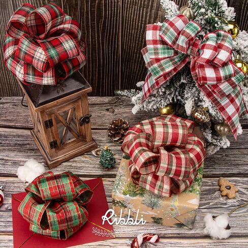 Ribbli Christmas Plaid Wired Ribbon, Black Watch Tartan Scottish Plaid Ribbon 2-1/2 Inch x Continuous 10 Yard, Christmas Ribbon for Gift Wrapping, Big Bow, Wreath-Blue/Green in Saudi Arabia