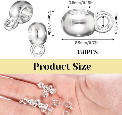 150 Pcs Links Bail Beads for Jewelry Making, Alloy Column Spacer Beads, Necklace Connector Tube Charm, Jewelry Hanger Charm Accessories for DIY Necklace Bracelet Keychain, Silver in Kuwait
