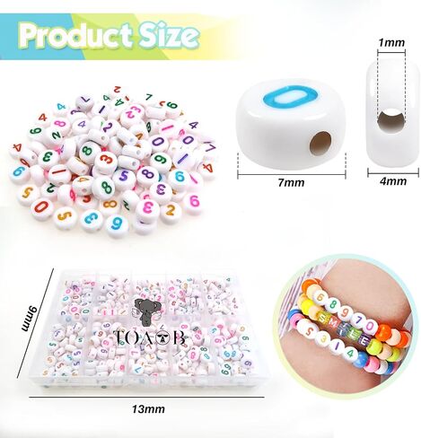 TOOOB 500PCS حبات عدد الأكريليك للمجوهرات التي تصنع 4 × 7 مم جولة ملونة من 0 إلى 9 حبات للأساور قلادات in Saudi Arabia