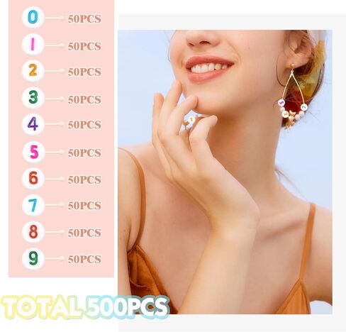 TOOOB 500PCS حبات عدد الأكريليك للمجوهرات التي تصنع 4 × 7 مم جولة ملونة من 0 إلى 9 حبات للأساور قلادات in Saudi Arabia