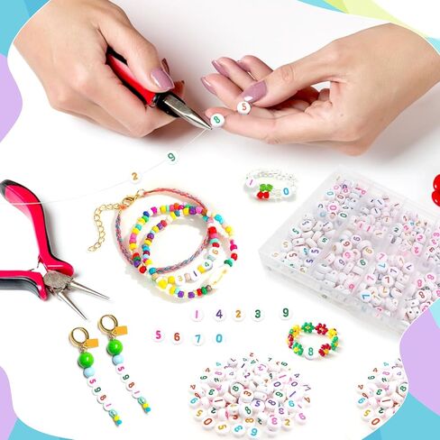 TOOOB 500PCS حبات عدد الأكريليك للمجوهرات التي تصنع 4 × 7 مم جولة ملونة من 0 إلى 9 حبات للأساور قلادات in Saudi Arabia