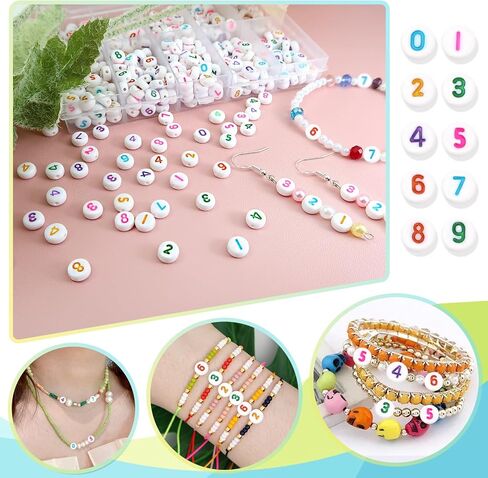 TOOOB 500PCS حبات عدد الأكريليك للمجوهرات التي تصنع 4 × 7 مم جولة ملونة من 0 إلى 9 حبات للأساور قلادات in Saudi Arabia