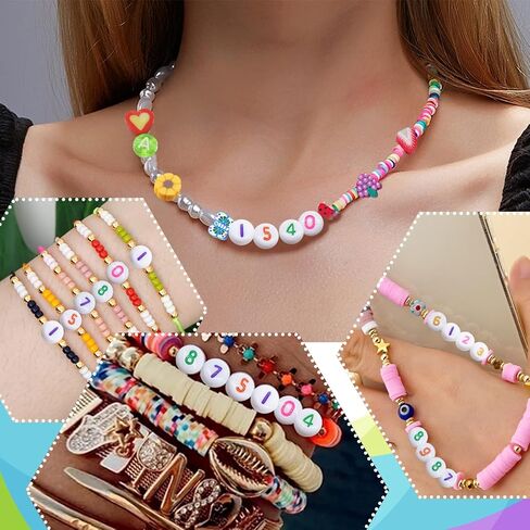 TOOOB 500PCS حبات عدد الأكريليك للمجوهرات التي تصنع 4 × 7 مم جولة ملونة من 0 إلى 9 حبات للأساور قلادات in Saudi Arabia