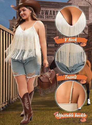 Plus Size Cowgirl Fringe Tops for Women - Western Country Concert Outfit Festival Tank Tassel Boho Rodeo Cami Shirt in Kuwait