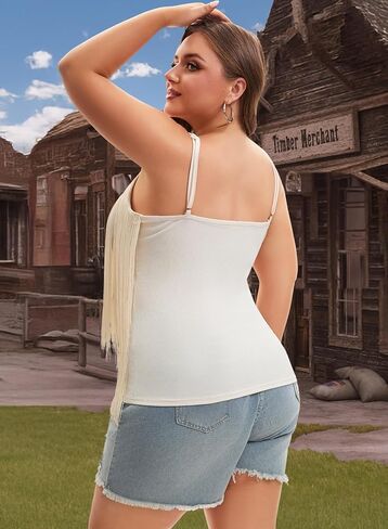 Plus Size Cowgirl Fringe Tops for Women - Western Country Concert Outfit Festival Tank Tassel Boho Rodeo Cami Shirt in Kuwait
