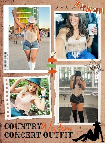 Plus Size Cowgirl Fringe Tops for Women - Western Country Concert Outfit Festival Tank Tassel Boho Rodeo Cami Shirt in Kuwait