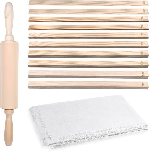 12 Pcs Polymer Clay Tools Kit Include 1 Wood 13 Inches Pottery Rolling Pin, 1 Linen Tablecloth Clay Mat, 10 Pcs Rolling Pin Guides 5 Sizes in Saudi Arabia